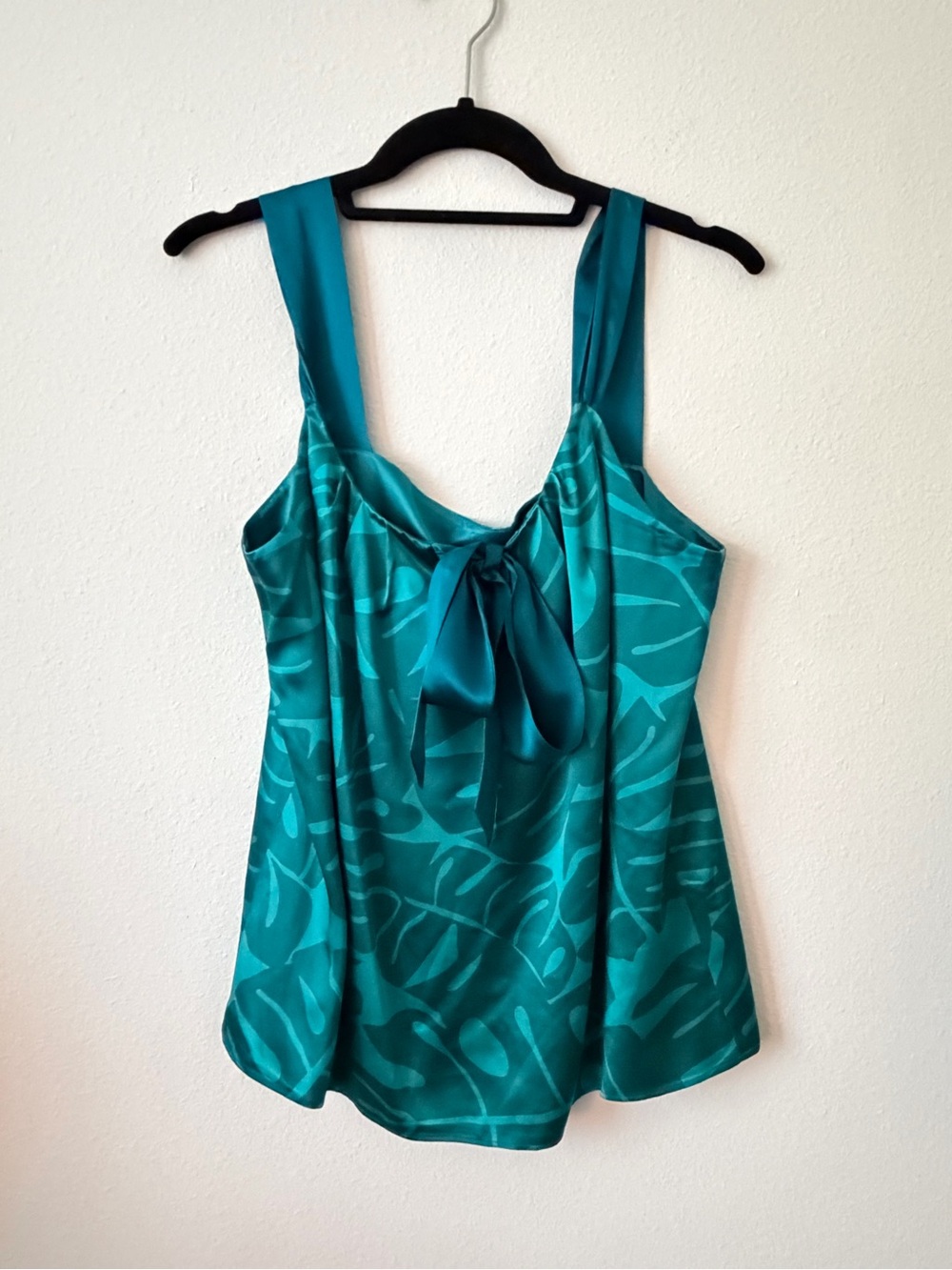 Ann Taylor Teal 100% Silk Tie-Front Camisole Abstract Print Size 12